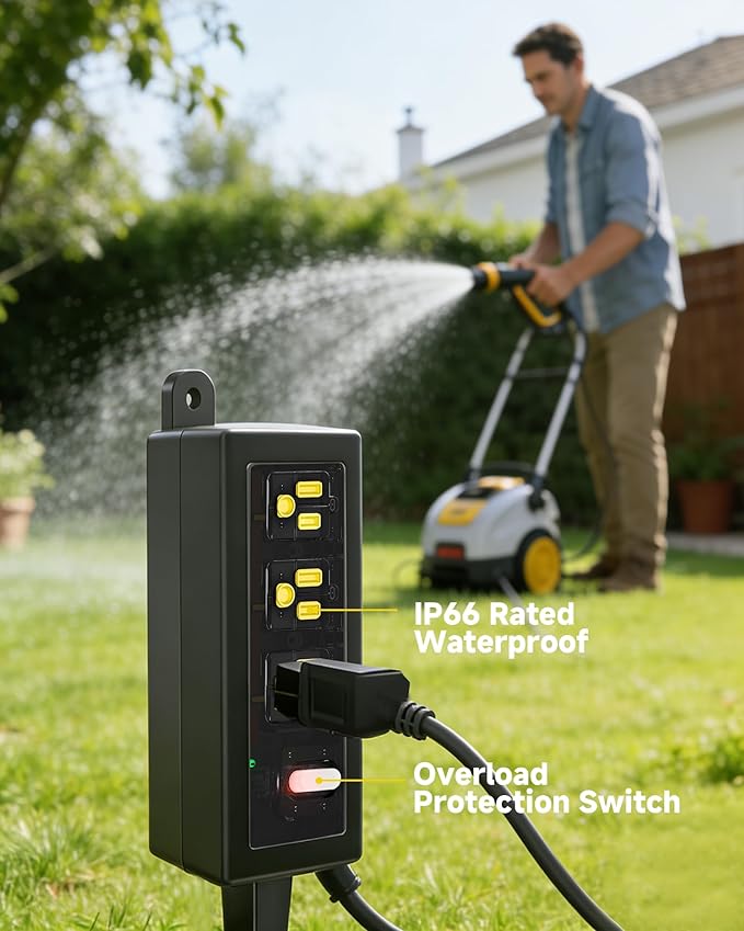 IP66 Outdoor Power Strip Waterproof,Iwister Heavy Duty Surge Protector, 25 FT Extension Cord, All-Weatherproof,6AC, Suitable for Outdoor, Work Room, Patio Gardens, Pool Parties