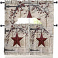 Village Stars Swag Kitchen Curtains Valance and Tier Set, Vintage Dark Red Star by Unknown