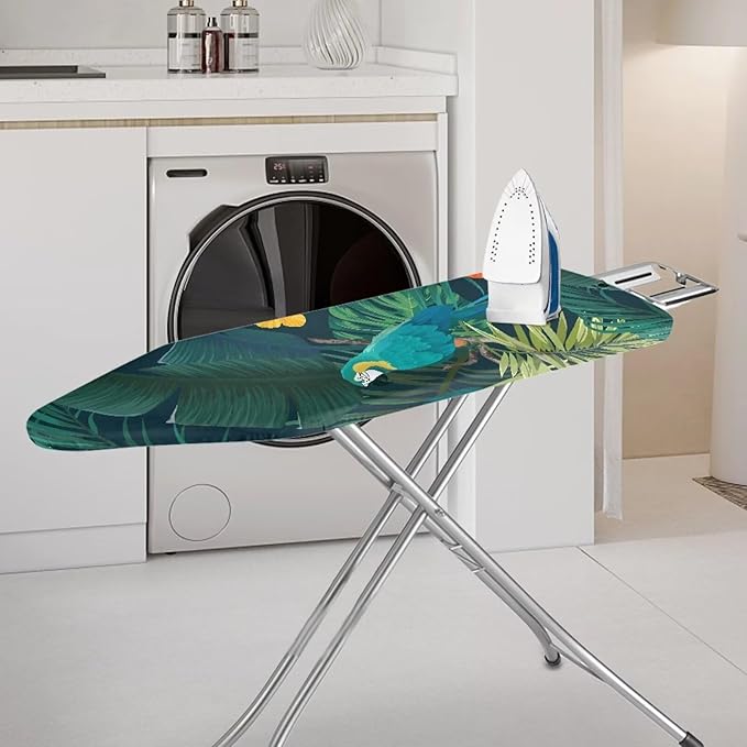 ZCFYGDX Ironing Board Cover Easy Install with Elastic Edge 3 Bottom Nylon Buckle Straps Breathable Ironing Decor Suitable for Wide Ironing Board House Decor Parrot Palm Leaf Print Size-2XL