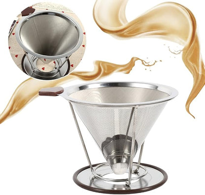 304 Stainless Steel Coffee Cone Filter, Double Layer Mesh Drip Dripper - Image 4