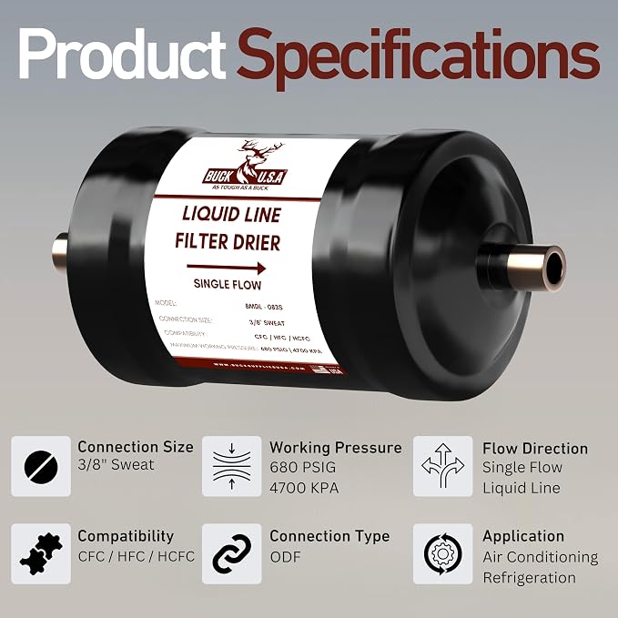 2 Pack Buck Single Flow Refrigerant Liquid Line Filter Drier 3/8" ODF Sweat - Image 2