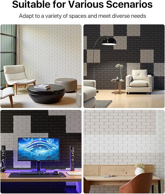 Soundproof Wall Panels Self-adhesive, Acoustic Panels 18 Pack Brick Wall Panels, High Density Sound Absorbing Panel for Walls, Office,Reccording Studio, Ceiling 12" X 12" X 0.4" Black