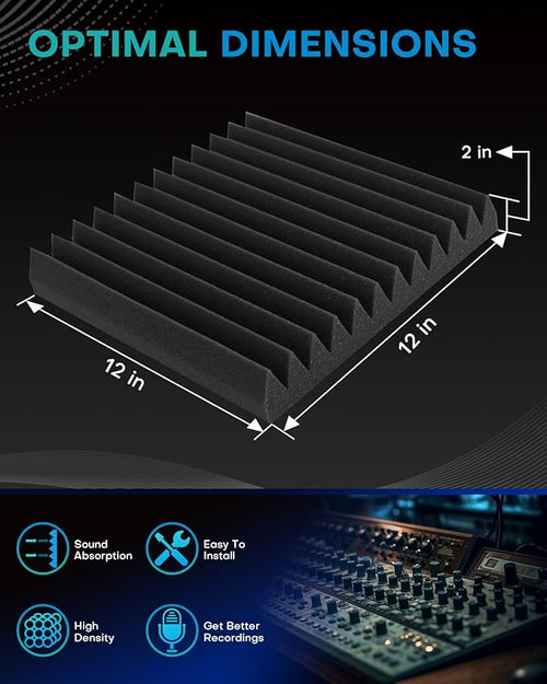 25 Pack Sound Proof Foam Panels for Walls, 2 X 12 X 12 Inches Acoustic Foam Panels, High Density Acoustic Panels Sound Absorbing, Noise Cancelling Studio Wedges, Black (NOT INCLUDE ADHESIVE)