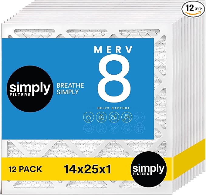 Simply 14x25x1 Air Filter, Merv 8, 12 Pack, by SimplyFilters