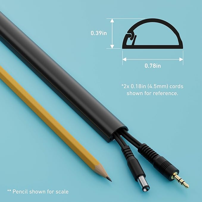 D-Line 31.4in TV Cord Hider, Patented Half Round Cable Cover, Hide Wall Mount TV Wires, Hinged One-Piece Cable Concealer, Adhesive, Decorative Raceway - 2X 0.78in W x 0.39in H x 15.7in L - Black
