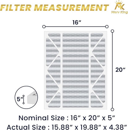 MervKing 16x20x5 Air Filter Actual Size: 15.88" x 19.88" x 4.38" MERV 8 MPR - Image 2