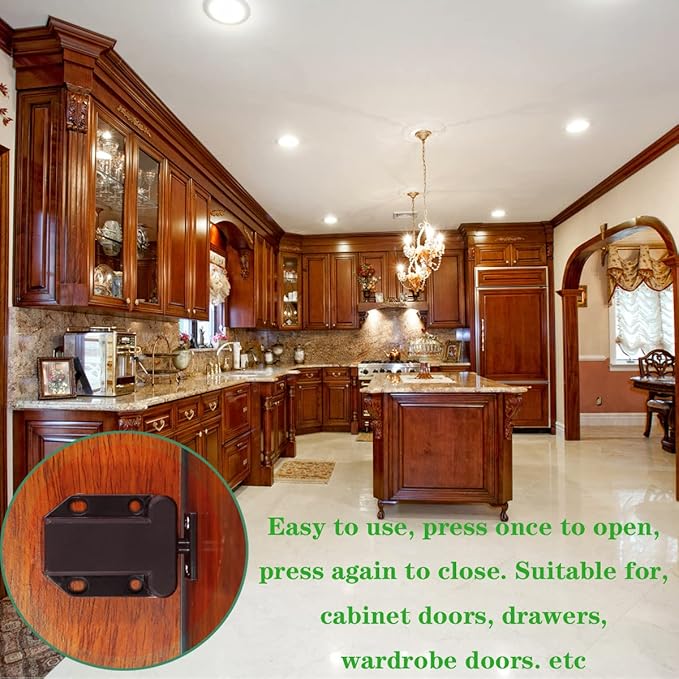 Cabinets Push Latch Cabinet & Furniture Door Catches Cabinet Latch Rebound Self-Locking Device Kitchen Closet Closing Door Catch Closer（4 Pack Brown）