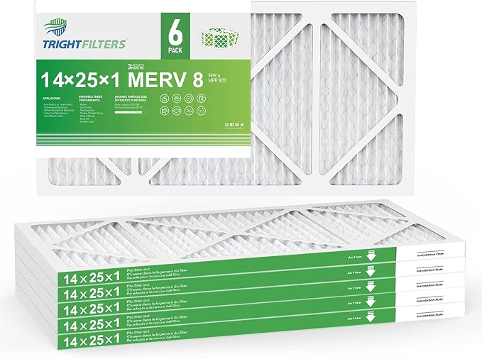 14x25x1 Air Filter 6 Pack, Durable MERV 8 Pleated Home HVAC AC Furnace Filters - Image 3