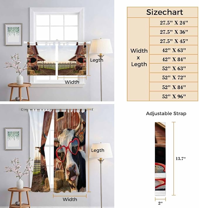 Farm Cows Living Room Curtains 96 Inch Length, Window Curtains Tab Top - Image 8