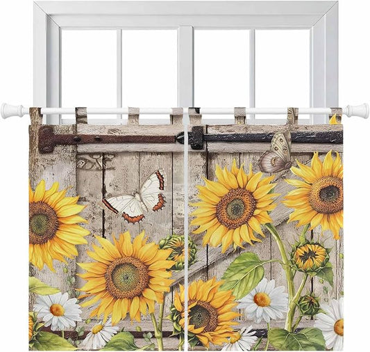 Farmhouse Sunflowers Kitchen Curtains 45 Inch Length, Short Cafe Window by Unknown