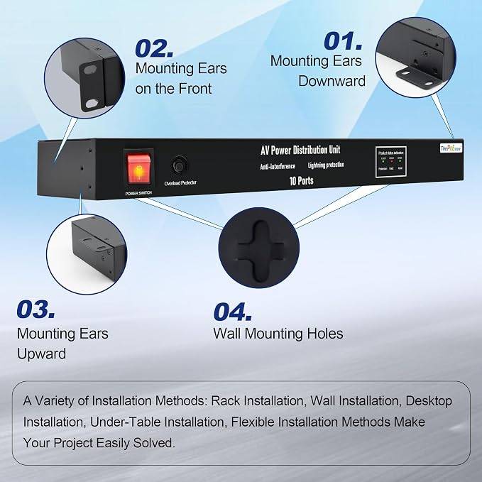 10 NEMA 5-15R Outlet Surge Protector PDU, 120V 15A 3600J 10KA, 1U Rack Mount - Image 4
