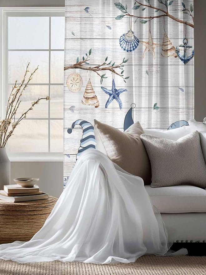Sheer Curtains 63 Inch Length, Coastal Eucalyptus Semi Sheer Curtains Light - Image 4