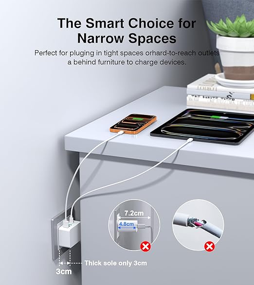 USB C Charger Block Thin Flat 50W 5-Port Wall Charger 2-Pack Type C Fast Charger Cube, PD&QC Wall Plug Power Adapter Compatible for iPhone 14/15/16/17, iPad, Airpods, iwatch, Samsung