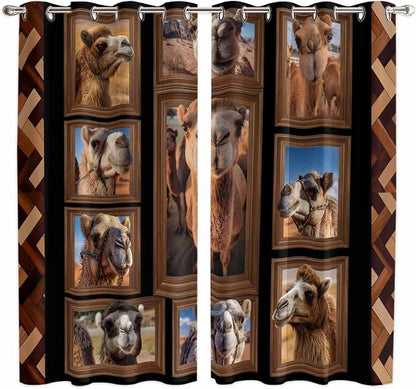 2 Panel Kitchen Cafe Curtains, Desert Camels Sunlight Filtering Nature Air by Hokiten