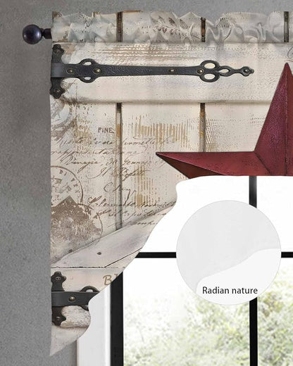Village Stars Swag Kitchen Curtains Valance and Tier Set, Vintage Dark Red Star - Image 5