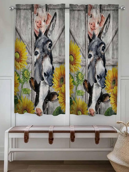Farmhouse Living Room Curtains 72 Inches length, Vintage Sunflowers Animals - Image 4