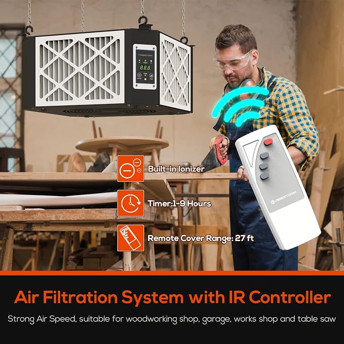 ABESTORM Air Filtration System Woodworking Built-in Ionizer, 1350CFM Hanging - Image 5