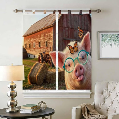 Farm Pig Living Room Curtains 84 Inch Length, Window Curtains Tab Top, - Image 2