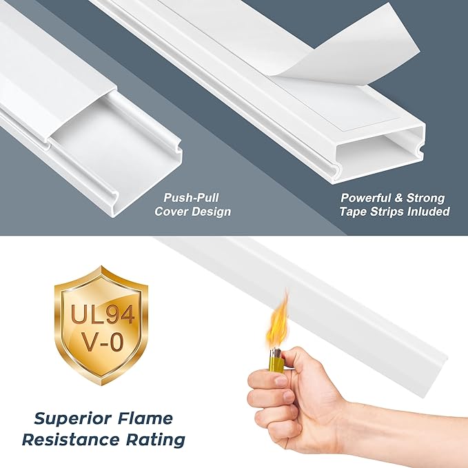 TV Cable Hider - 62.8in PVC Cord Hider Cable Management Wall, Paintable Cord Concealer for Wall Mounted TV, Cables Raceway White Wire Hider, Wall Wire Covers for Cords, 4* L15.7in *W1.2in *H0.59in