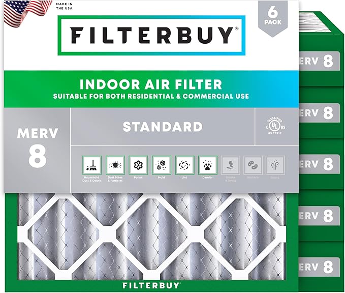 Filterbuy 25x25x4 Air Filter MERV 8 Essential Dust & Allergy Defense, by Filterbuy