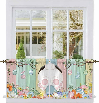 Easter Kitchen Tier Curtains 36 Inch Long 2 Panel Set, Rod Pocket Half Window - Image 2