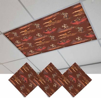 Cowboys Horses 3 Pcs Fluorescent Light Covers 4 x 2 Feet, Desert Ethnic Winds - Image 2