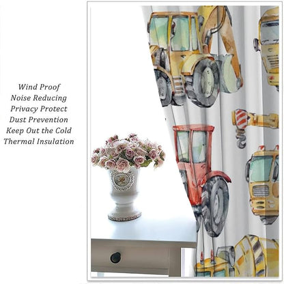 Kids Excavator Curtains, Retro Truck Tractor Machinery Construction Vehicle - Image 5