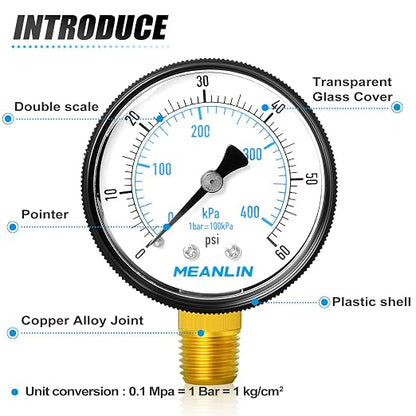 MEANLIN MEASURE 1/4" NPT 0-60Psi 2" FACE DIAL Swimming Pool Water Pressure - Image 4