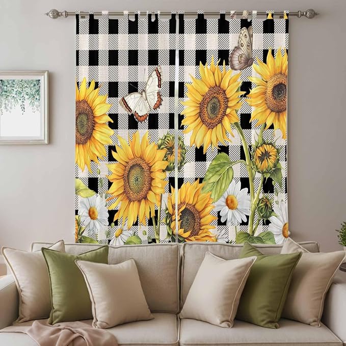 Sunflowers Living Room Curtains 84 Inch Length, Window Curtains Tab Top - Image 3