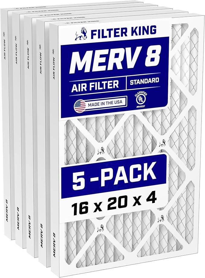 Filter King 16x20x4 Air Filter | 5-PACK | MERV 8 HVAC Pleated A/C Furnace by FilterKing