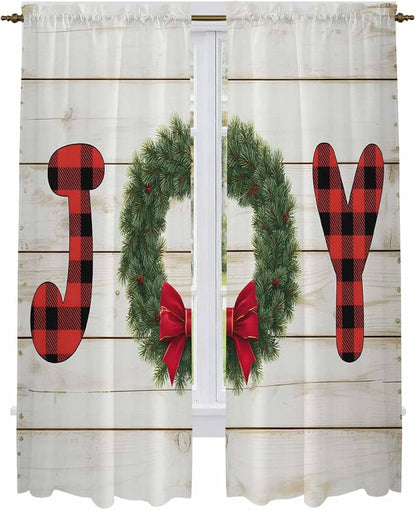 Christmas Wreaths Window Curtains 72 Inch Long 2 Panel Set, Rod Pocket Long - Image 2