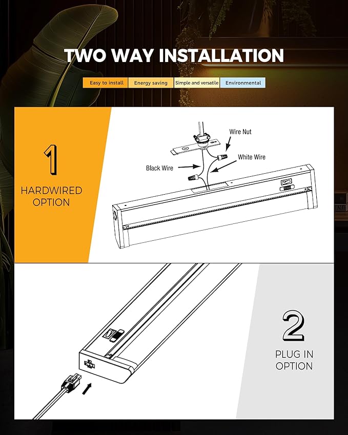 Snyloe 4 Pack 12" Under Cabinet Lighting for Kitchen, 8W 600LM, 3 Color Temperatures (3000K/4000K/5000K), Hardwired or Plug-in, 45° Rotatable Design, Linkable Up to 15 Units, YT-4208-10-4