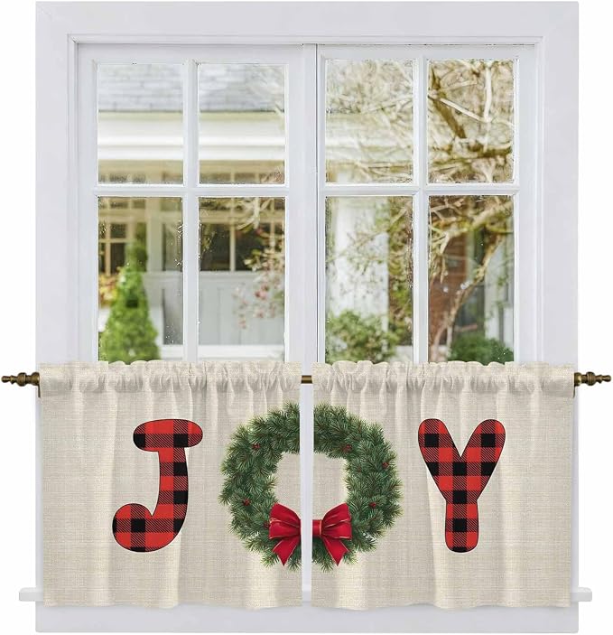 Red Green Christmas Kitchen Tier Curtains 36 Inch Long 2 Panel Set, Rod Pocket - Image 2