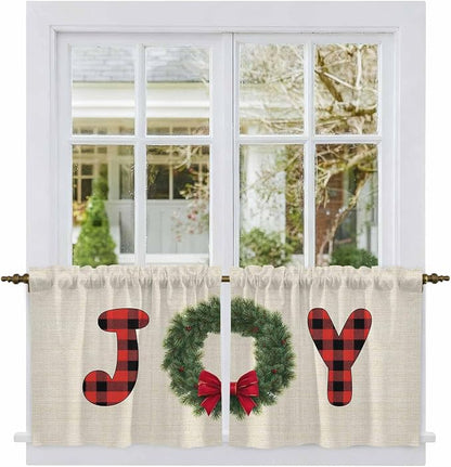 Red Green Christmas Kitchen Tier Curtains 36 Inch Long 2 Panel Set, Rod Pocket - Image 2
