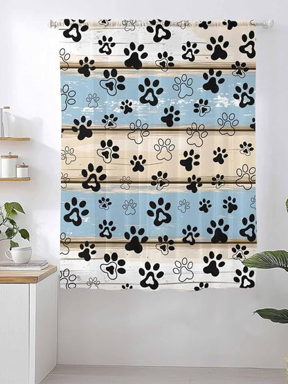 Sheer Curtains 63 Inch Length, Vintage Farmhouse Rustic Wooden Grain Privacy - Image 2