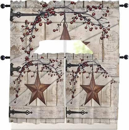 Village Stars Swag Kitchen Curtains Valance and Tier Set, Vintage Rust Yellow - Image 7