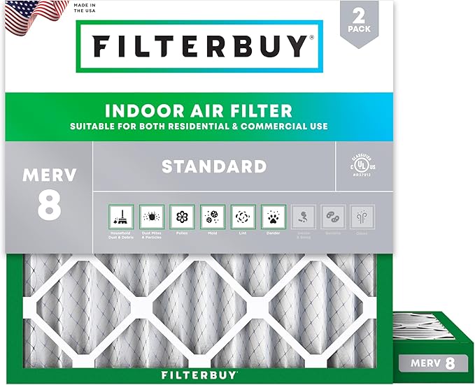 Filterbuy 12x12x2 Air Filter MERV 8 Essential Dust & Allergy Defense, by Filterbuy