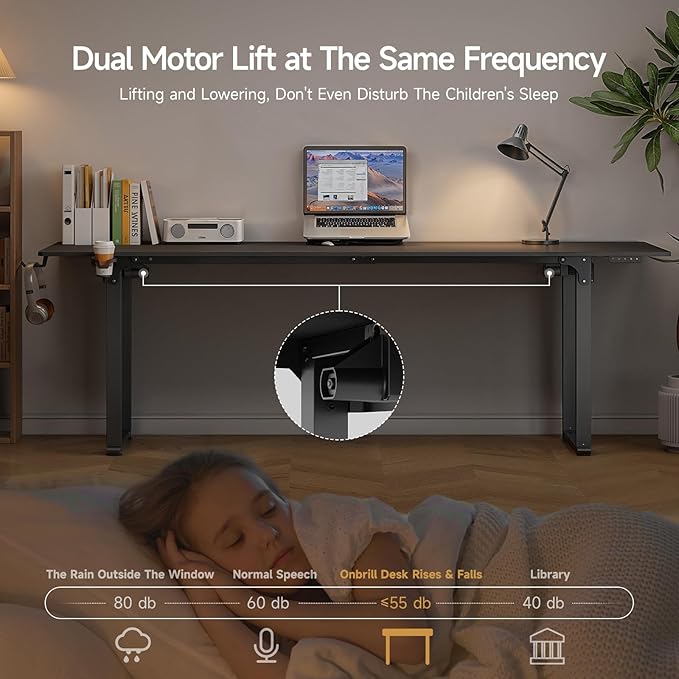 ONBRILL Standing Desk, 63x30 Inches Rectangle Stand Up Desk with 4 Legs, Dual Motor and Memory Controller, Adjustable Height from 28-46 Inches for Home and Computer Workstation, Black