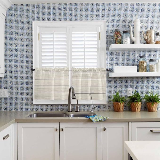 Vintage Country Wooden Board Window Valance Curtains, Gradient Wood Grain Line - Image 9