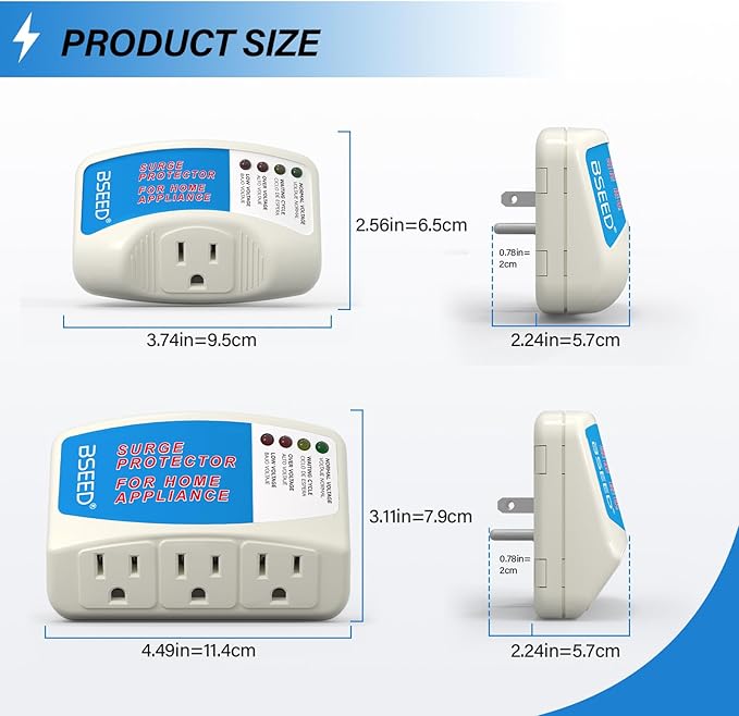 BSEED Voltage Protector, Single Outlet Surge Protector Plug in for Home Appliance Multi Function Plug with Protection Wall Mount Power Suppressor for TV/PC/Refrigerator, 15A, 125V, 1875W, 2 Pack
