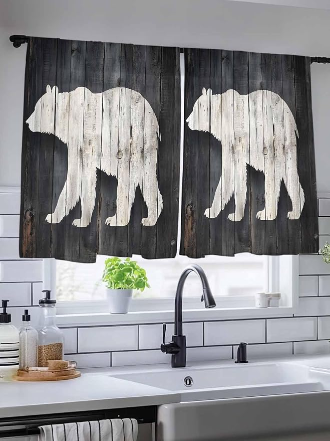 Sheer Curtains 54 Inch Length, Rustic Counrty Vintage Wood Grain Privacy Voile - Image 5