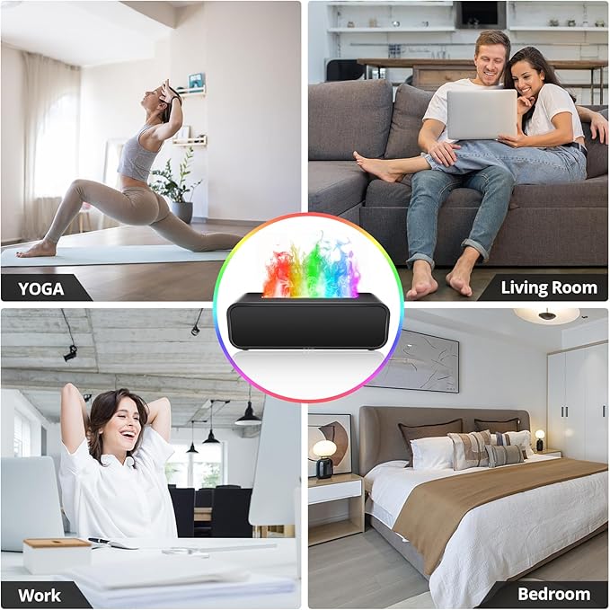 Essential Oil Diffuser, 250ml Flame Oil Diffuser - Aromatherapy Humidifier, Sound Activated Flame Effect, Rainbow Flame, Music Sync, Remote Control - Perfect for Bedroom Home Office Yoga (Black)