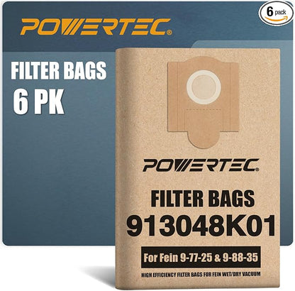 POWERTEC Shop Vacuum Bags 6PK Replacement Filter Bags by POWERTEC
