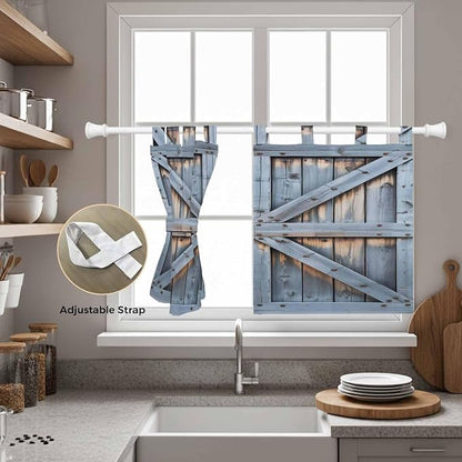 Farmhouse Wood Grain Kitchen Curtains 24 Inch Length, Small Window Curtains Tab - Image 5