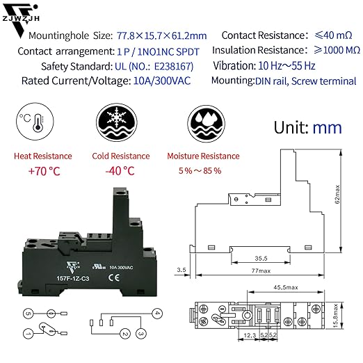 12Amp Power Relay Switch with Test Button SPDT 1NO 1NC with LED Indicator Light and Socket Base UL Certification (5 Pin- 12A, DC 24V)