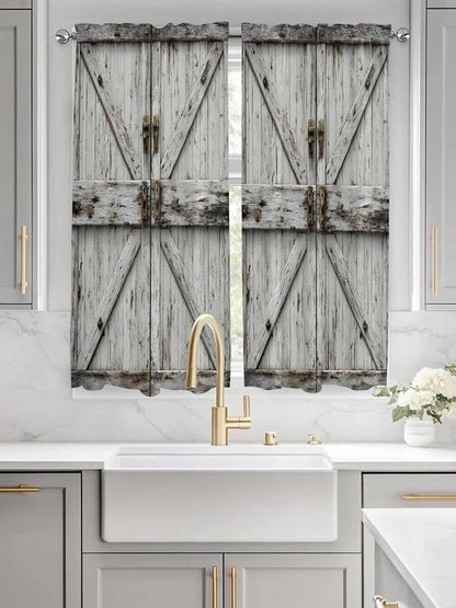 Vintage Gate Bedroom Curtains 63 Inches length, Farmhouse Wooden Grain Shabby - Image 3