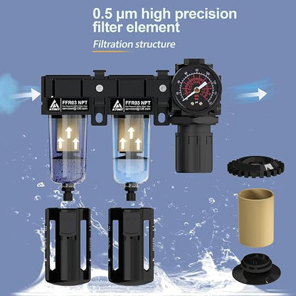 3/8" NPT Air Dryer System, Air Compressor Filter Dryer, 5 and 5 Micron Filter - Image 3