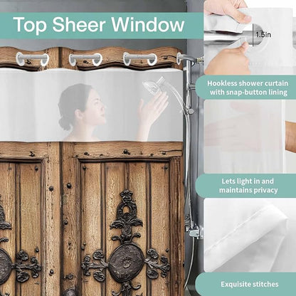 Wood Barn Door No Hook Shower Curtain - Image 7