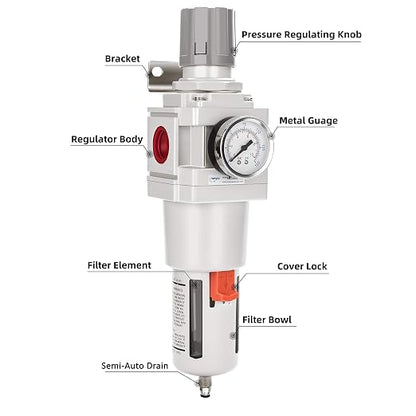 NANPU 1" NPT Compressed Air Filter Regulator Combo Piggyback, 5 Micron Brass - Image 2