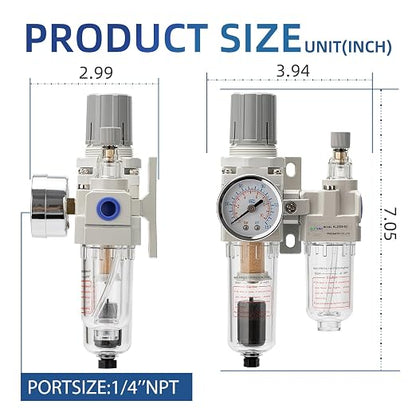 1/4" NPT Automatic Drain Compressed Air Filter Regulator Lubricator, Air - Image 3